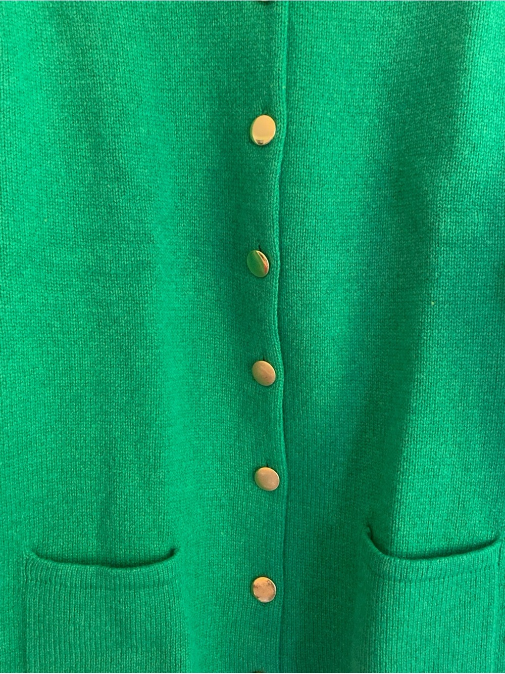 Emerald Green Gold Button-Front Cardigan with Patch Pockets Vintage Deans Wool - Picture 4 of 8